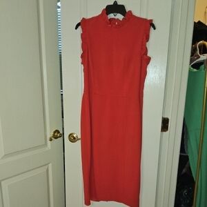 Maggy London Coral Ruffle Midi Dress